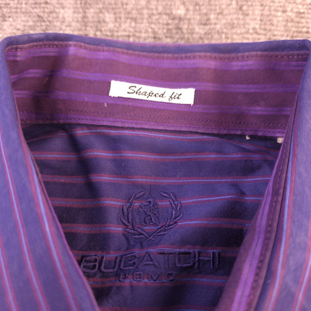 Bugatchi Shirt Large Shaped‎ Fit Long Sleeve Button Up Blue Purple Striped - Picture 3 of 8